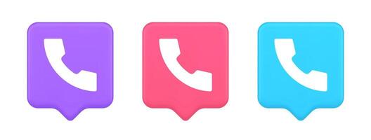 Helpline hotline call center phone handset squared button 3d realistic speech bubble icon vector