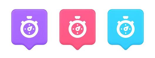 Stopwatch button timer speed time counting application panel interface 3d realistic speech bubble icon vector