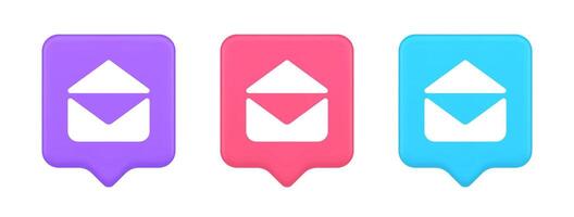 Email open envelope letter received incoming message button 3d realistic speech bubble icon vector