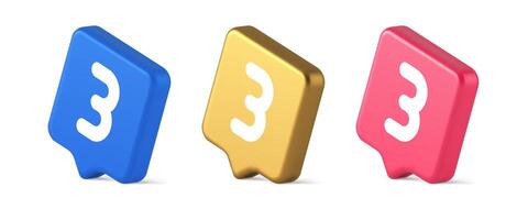 Three number button internet communication texting message character 3d realistic speech bubble isometric icon vector