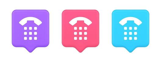 Phone call button application handset mobile contact communication 3d realistic speech bubble icon vector