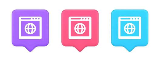 Browser website internet searching online connection button web page information 3d speech bubble icon vector