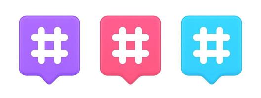 Hashtag button social network media communication symbol internet message key 3d speech bubble icon vector