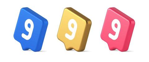 Nine number button calculation math financial budget web app 3d realistic speech bubble isometric icon vector