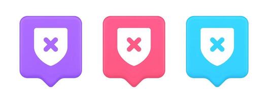 Decline shield button cross mark wrong unsend defense virtual guard 3d realistic speech bubble icon vector