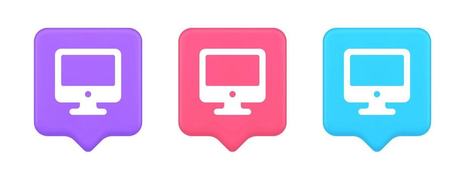 Computer monitor connection button cyberspace digital technology 3d realistic speech bubble icon vector