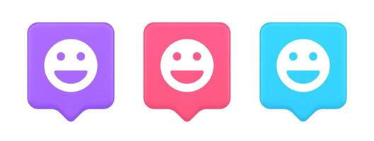 Smiley emoticon comic face emoji button laughing social network reaction happy 3d speech bubble icon vector