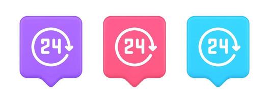 24 hours circle arrow button always available assistance service 3d realistic speech bubble icon vector