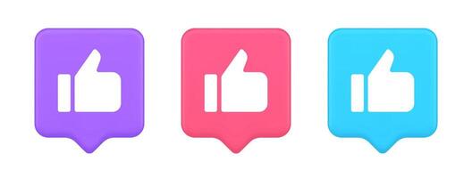 Like thumb up approve rating button confirmation cool website networking 3d realistic speech bubble icon vector