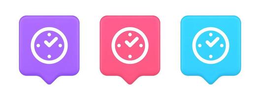 Watch time control button alarm clock deadline checking web app design 3d realistic speech bubble icon vector