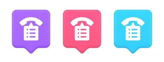 Call phone book contact list button cyberspace friends information communication 3d speech bubble icon vector