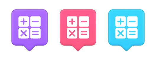 Calculator math counting button accounting balance mathematics financial keyboard 3d speech bubble icon vector