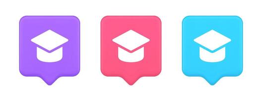 Graduation cap academic education e learning button wisdom knowledge 3d realistic speech bubble icon vector