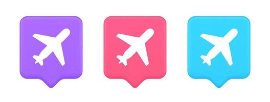 Airplane plane travel button flying vehicle commercial jet navigation 3d realistic speech bubble icon vector