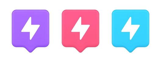 Charge power lightning button electricity thunderbolt arrow 3d realistic speech bubble icon vector