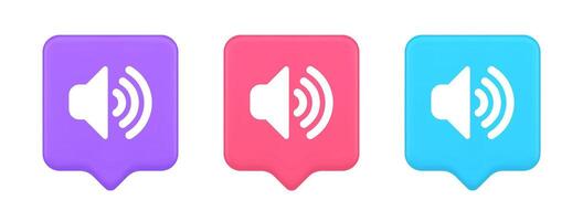 Volume sound button speaker acoustic level noise wave control 3d realistic speech bubble icon vector
