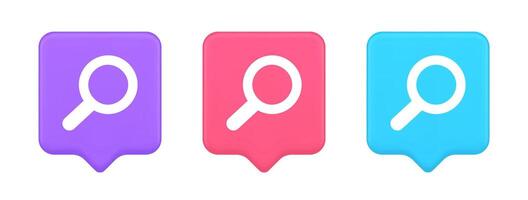 Browsing internet searching button magnifying glass analyzing information 3d realistic speech bubble icon vector
