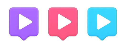 Play button triangle right arrow multimedia content player web app design 3d realistic speech bubble icon vector