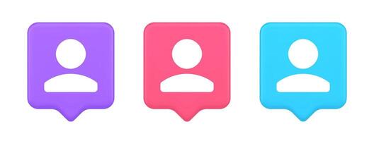 User person human contact button cyberspace account information web app 3d realistic speech bubble icon vector