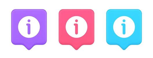 Info button information character FAQ question answer help support web app 3d realistic speech bubble icon vector