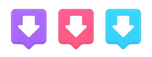 Arrow down button keyboard navigation pointer cyberspace downloading web app 3d speech bubble icon vector