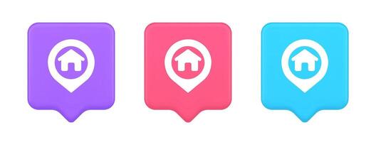 House map pin location button navigation panel web app GPS network pointer 3d realistic speech bubble icon vector