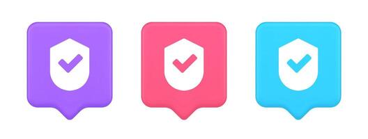 Done checkmark shield button success protection approved password web app 3d realistic speech bubble icon vector