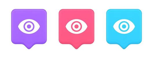 Eye button visibility searching optical lens web application 3d realistic speech bubble icon vector