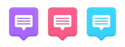 Chat box speech bubble button social networks texting internet communication 3d speech bubble icon vector