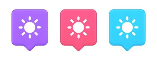 Brightness button sun light warm cold contrast digital interface 3d realistic speech bubble icon vector
