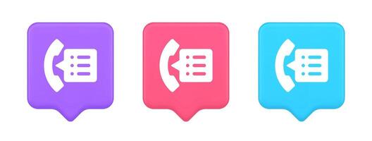 Phonebook handset important contact list info button phone call communication 3d speech bubble icon vector
