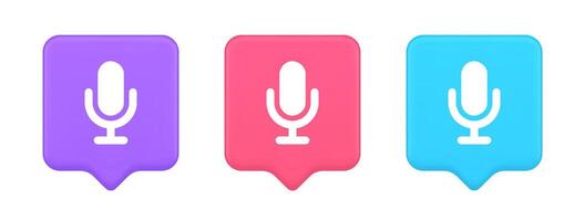 Microphone voice sound recording broadcasting button web app media communication 3d speech bubble icon vector