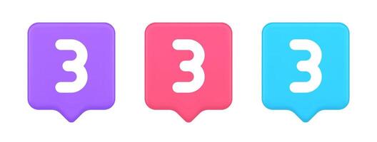 Three number button internet communication texting message character 3d realistic speech bubble icon vector