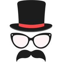 Gentleman with hat, glasses, mustache flat icon isolated on white background.Gentleman with hat, glasses, mustache flat icon isolated on white background. vector