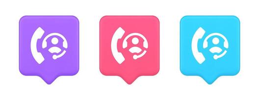 Emergency call helpline assistance button customer support service 3d realistic speech bubble icon vector