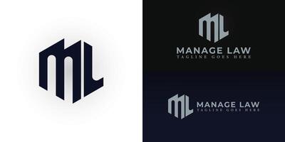 Abstract initial hexagon letters ML or LM logo in deep blue color isolated on multiple background colors. The logo is suitable for attorney and law firm company logo design inspiration templates. vector