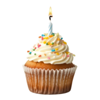 Transparent Birthday Cupcake with Candle Isolation png