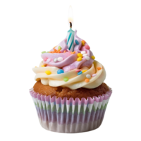 Birthday Cupcake with Candle Isolated Transparent Cutout png