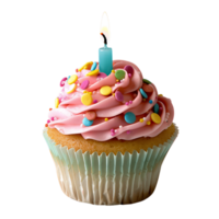 Transparent Birthday Cupcake with Candle on White Background png