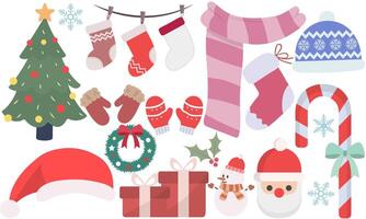 Christmas collection cute flat icons isolated on white background. vector