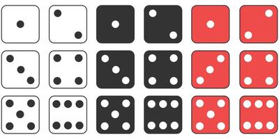 Dice game with different color white, black, red cubes illustration. vector