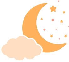 Moon with clouds flat illustration isolated on white background. vector