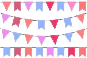 Colorful party with bunting flags flat isolated on white background. vector