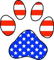 4th of July Puppy Paw Shape. Kitten Paw Design. 4th of July Cat. Dog Paw Graphic in USA Flag Colour. American Flag Design for Independence Day. Animal Illustration. Memorial Day Star Banner. vector