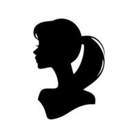 mujer cabeza silueta, cara perfil, viñeta. mano dibujado ilustración, aislado en blanco antecedentes. diseño para invitación, saludo tarjeta, Clásico estilo vector