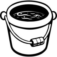 Plastic water bucket with handle in monochrome. Garden bucket for watering plants. Simple minimalistic in black ink drawing on white background vector