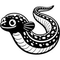 Cunning moray eel predator of deep sea in monochrome. Dangerous snake like predator. Simple minimalistic in black ink drawing on white background vector