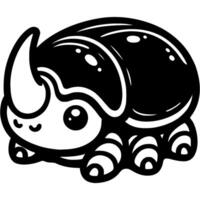 Baby rhinoceros beetle in monochrome. Funny insect. Simple minimalistic in black ink drawing on white background vector