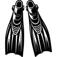 Professional rubber flipper for deep sea diving in monochrome. Professional free diver equipment. Simple minimalistic in black and white drawing on white background vector