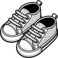 niños perforado zapatillas con cordones en monocromo. de moda deporte zapatos. sencillo minimalista en negro tinta dibujo en blanco antecedentes vector